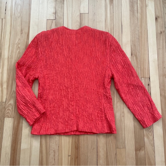 Vtg Escada Coral Red Crinkled Buttoned Jacket - Sz 38 - Picture 5 of 16